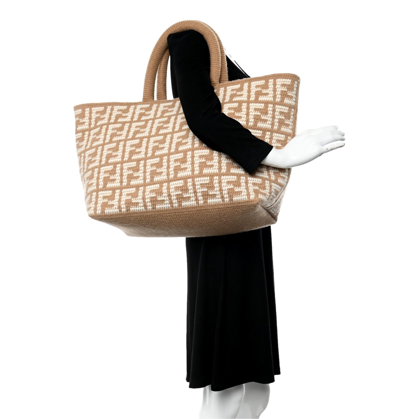 Luxurious Fendi FF Knitted Cashmere Large Shopper Tote Bag - Shop Bags