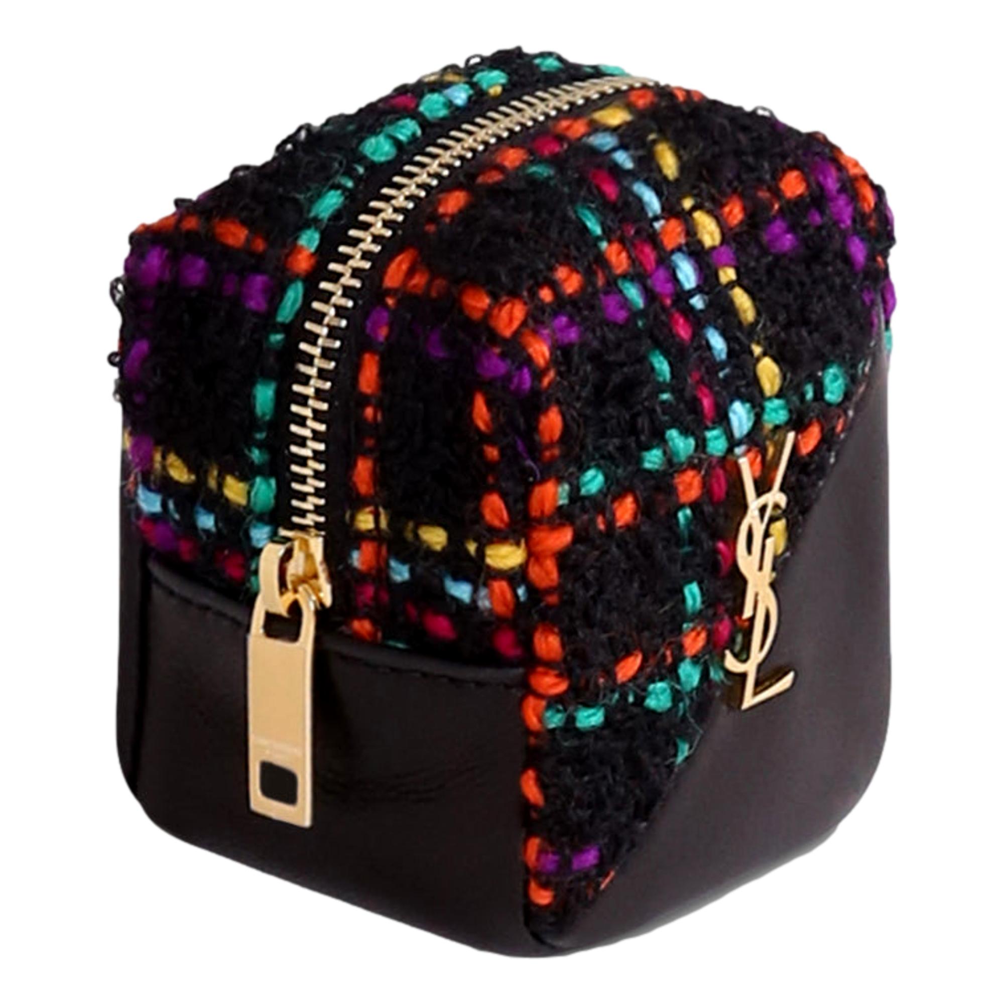Luxurious YSL Keyring Cube: Multicolor Tweed & Leather Charm -   Shop Bags LLC