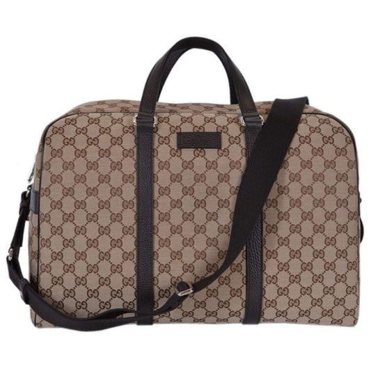 Luxury Gucci Duffle Bag: Stylish Travel in Beige Canvas & Leather - Shop Bags LLC