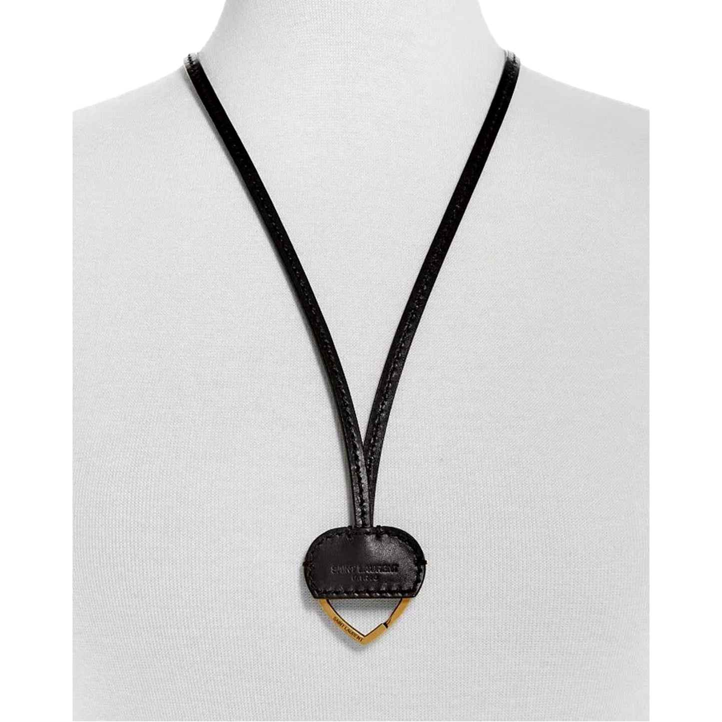 Luxury Leather Heart Keyring Necklace - Saint Laurent Black Patent - Shop Bags