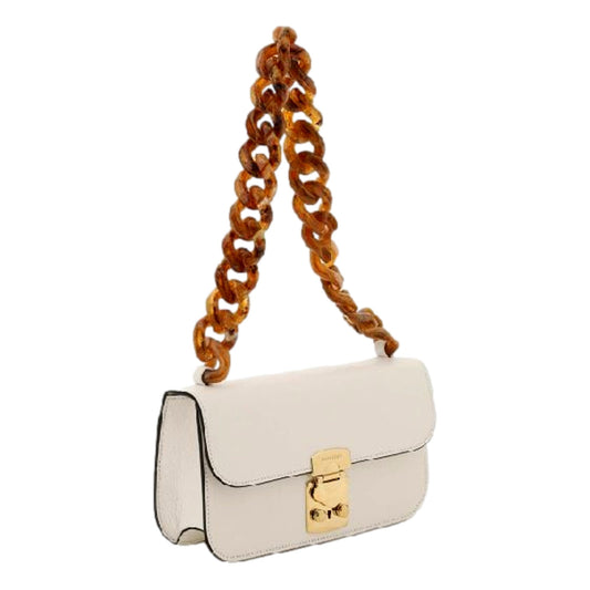 Miu Miu Madras Handbag: Luxury White Leather with Tortoise Chain - Shop Bags LLC