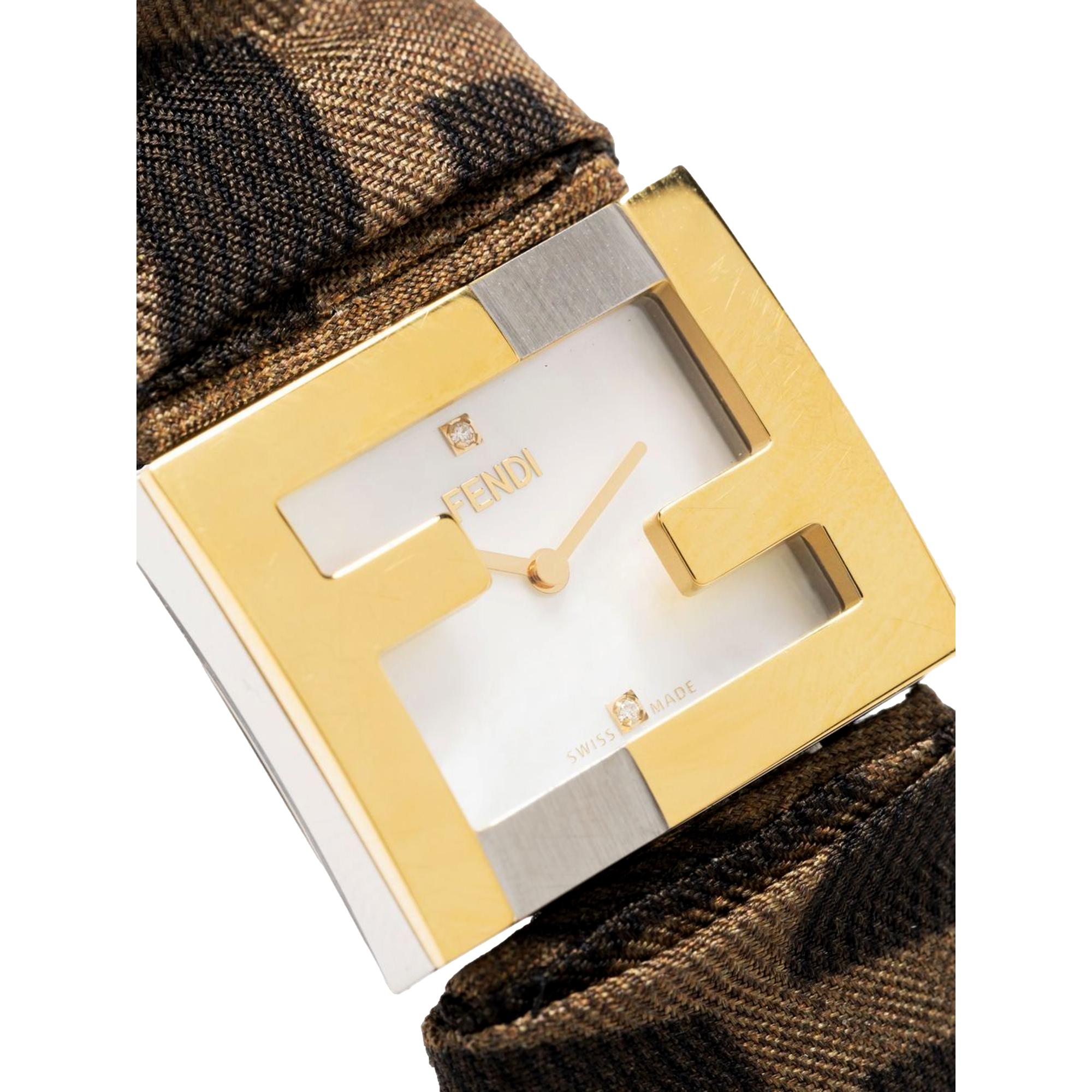 Pearl Dial Monogram Satin Watch - Fendi Fendimania Elegance -   Shop Bags
