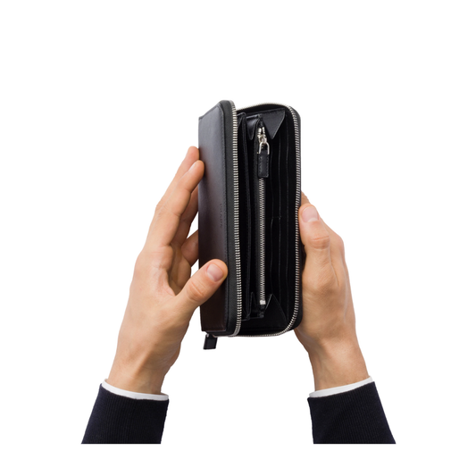Prada Black Leather Wallet - Sleek Zip-Around Black Bag - Luxury Style - Shop Bags LLC