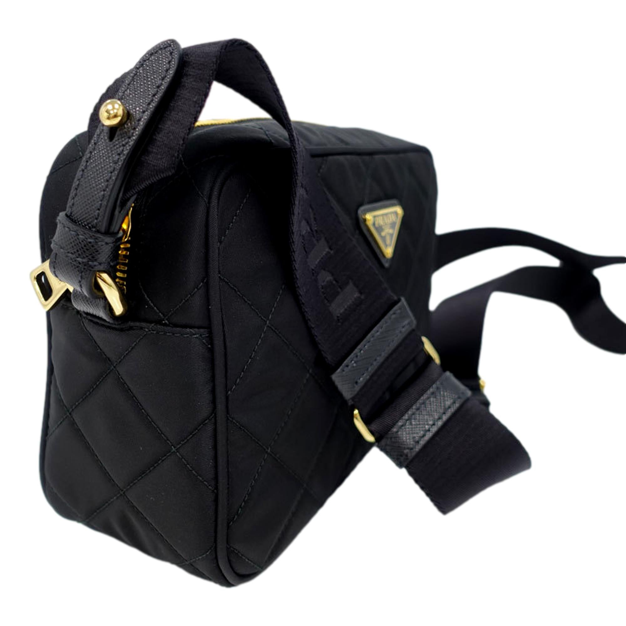 Prada Black Quilted Tessuto Nylon Crossbody - Chic & Versatile Bag -   Shop Bags