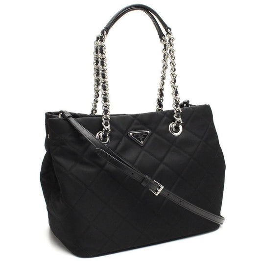 Prada Black Quilted Tessuto Tote - Stylish Nylon Chain Shoulder Bag - Shop Bags LLC