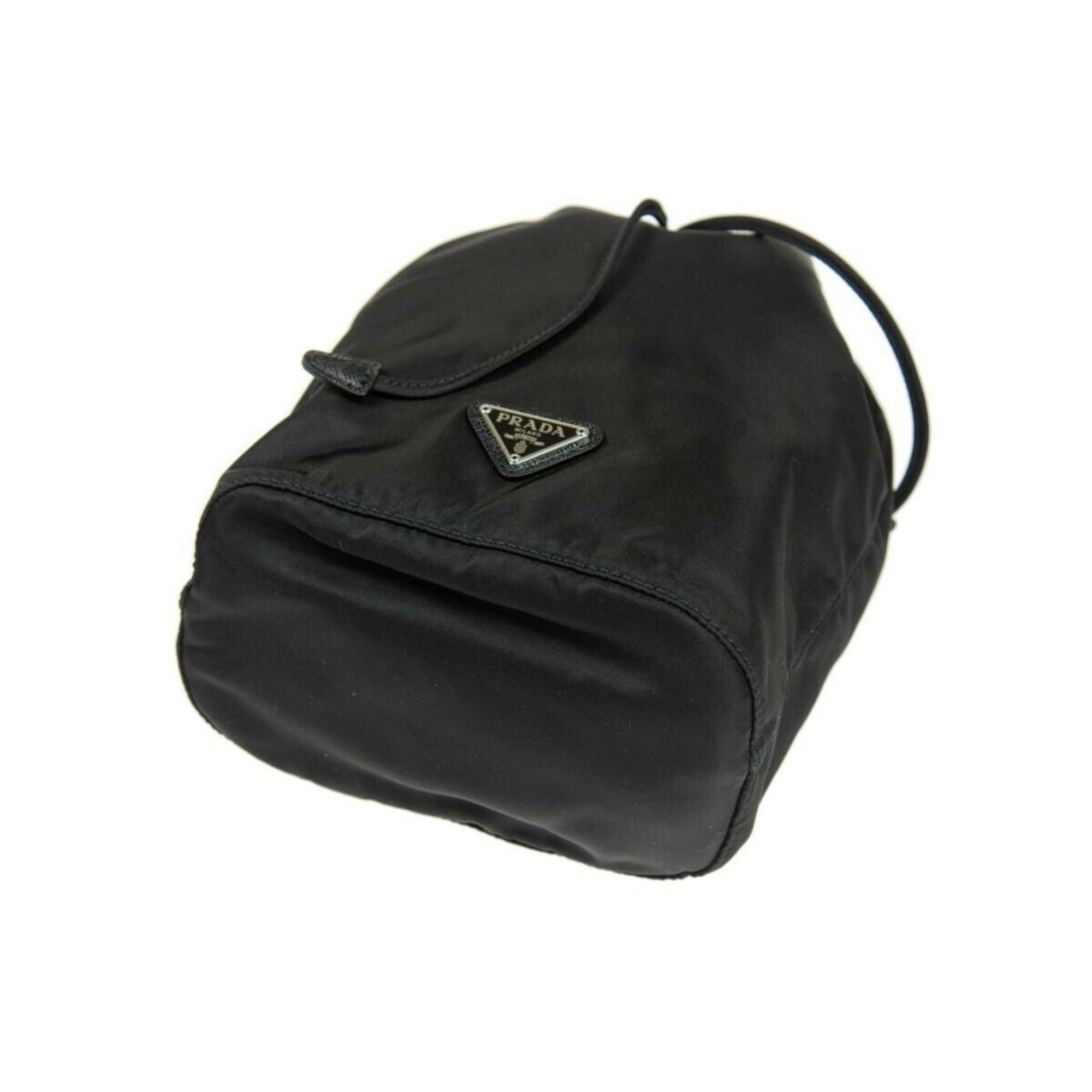 Prada Black Tessuto Nylon Triangle Logo Drawstring Bucket Bag -   Shop Bags LLC