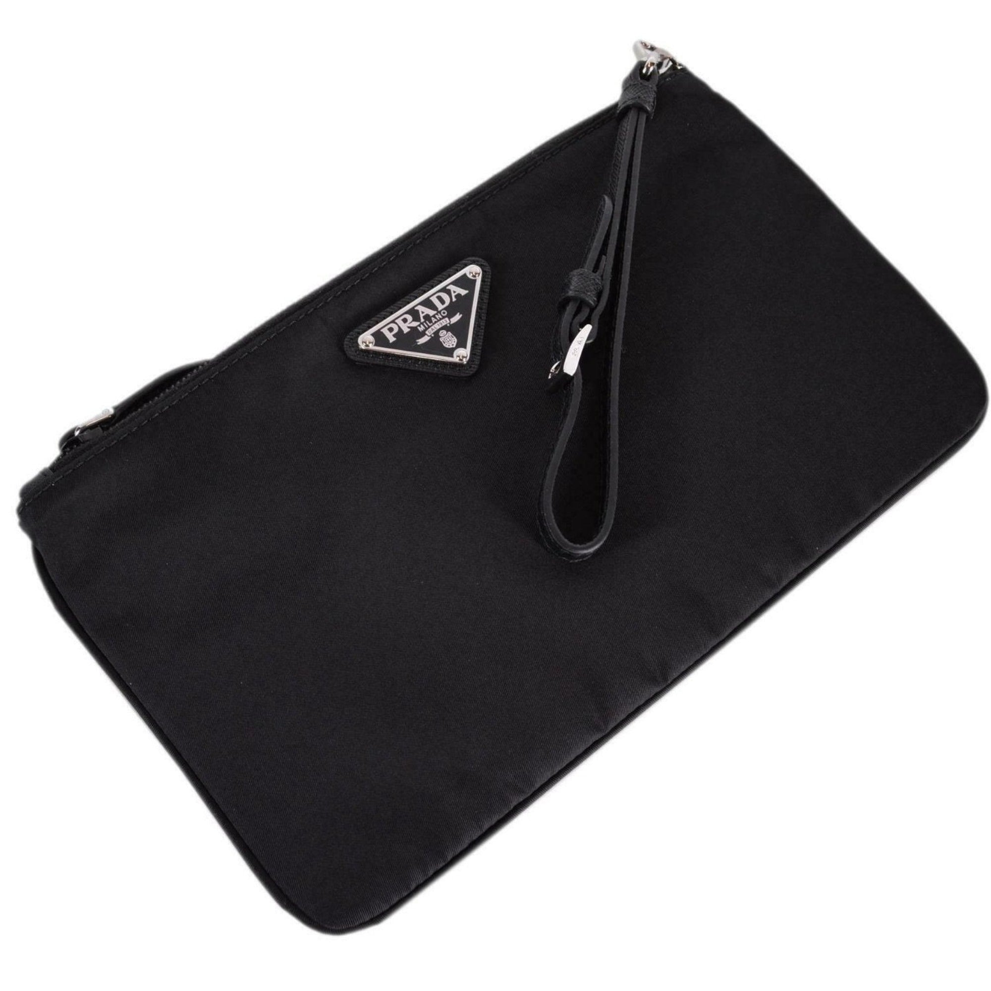 Prada Black Tessuto Nylon Wristlet Clutch - Sleek & Functional Design -   Shop Bags LLC