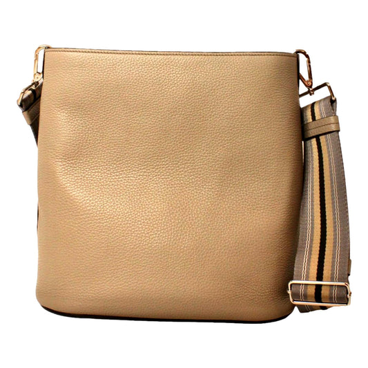 Prada Bucket Bag: Stylish Vitello Phenix Leather with Stripe Strap - Shop Bags LLC