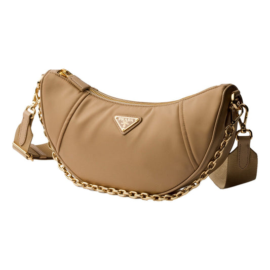 Prada Demi Lune Re-Nylon Crescent Shoulder Bag Beige - Shop Bags LLC