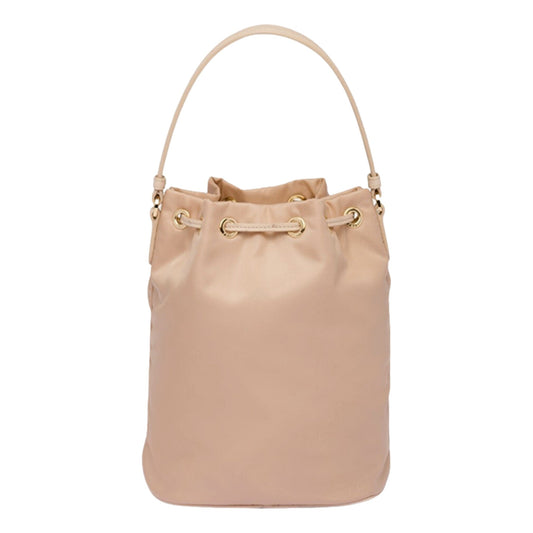 Prada Duet Tessuto: Luxury Ostrich Leather Bucket Bag in Beige - Shop Bags LLC