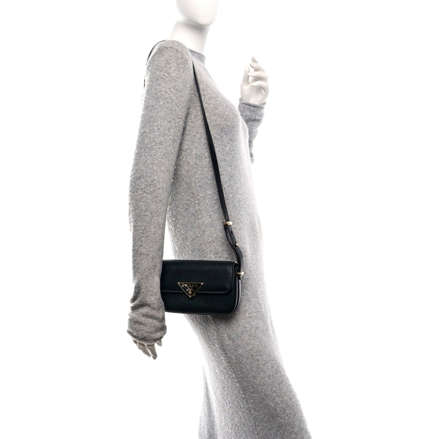 Prada Embleme Triangle Logo Soft Calfskin Crossbody Bag - Black - Shop Bags LLC