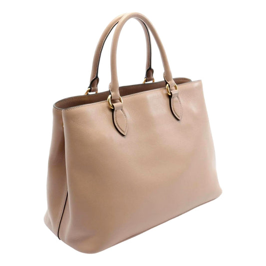 Prada Embossed Logo Soft Leather Handbag Shopper Tote Cammeo Beige - Shop Bags LLC