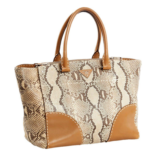 Prada Galleria Natural Python Leather Brown Double Zip Tote Handbag - Shop Bags LLC