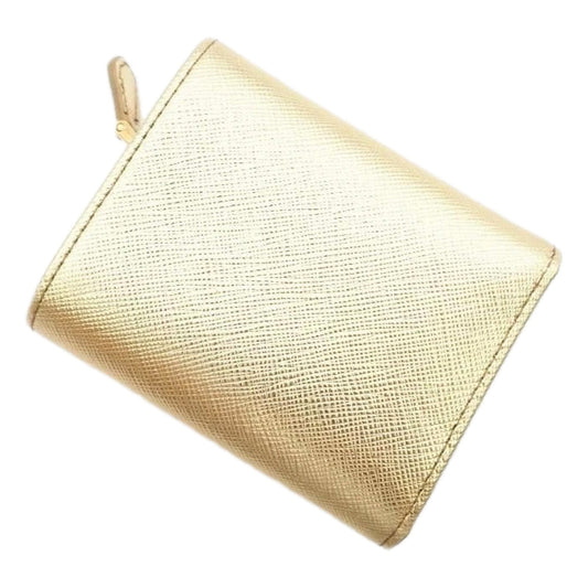 Prada Gold Trifold Wallet Card Case with Zipper Coin - Luxury Style - Shop Bags LLC