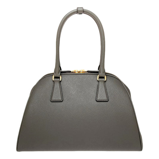 Prada Saffiano Soft Calfskin Top Handle Handbag Medium Marmo Gray - Shop Bags LLC
