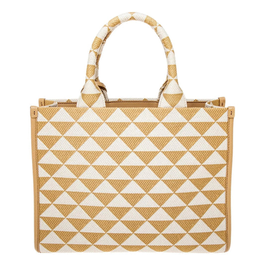 Prada Symbole Small Tote: Elegant Beige & Chalk White Jacquard