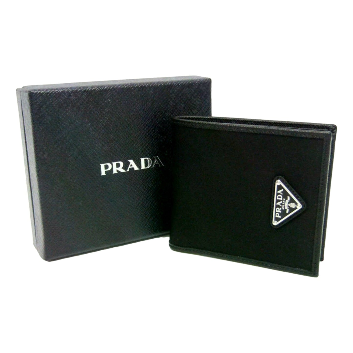 Prada Tessuto Nylon Saffiano Leather Bifold Wallet with Snap Coin Pouch