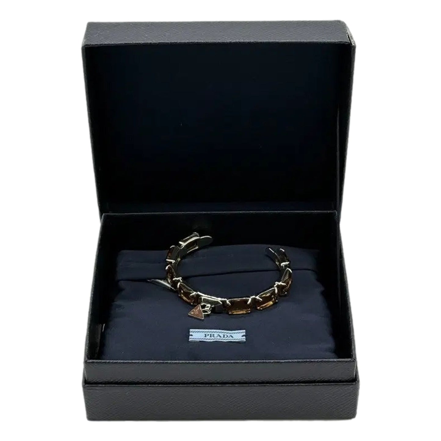 Prada Triangolo Silver Tone Brown Crystal Cuff Bracelet - Luxury Style - Shop Bags LLC