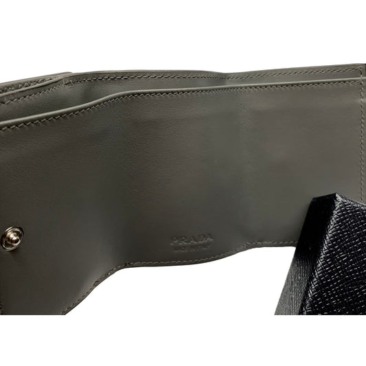 Prada Trifold Wallet - Elegant Marmo Grey Leather, Silver Logo Design - Shop Bags LLC