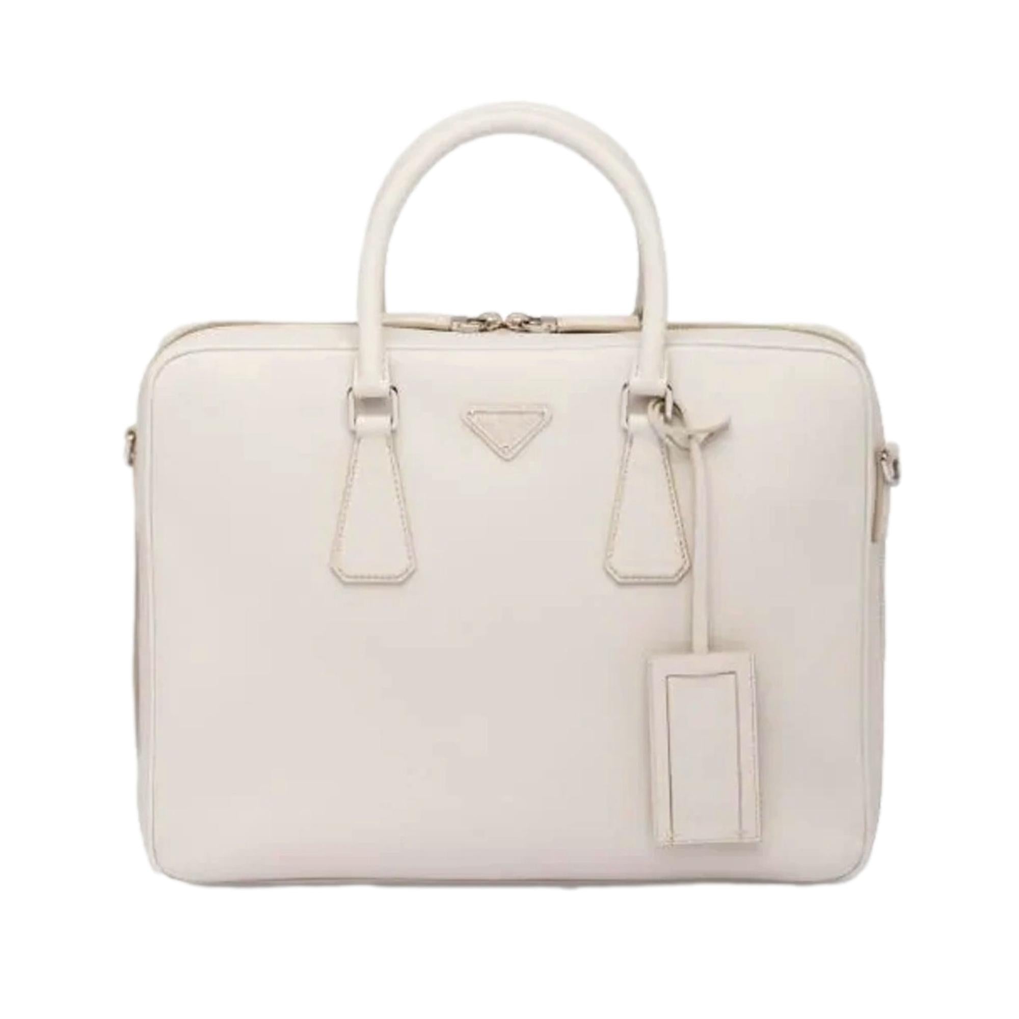 Prada’s Saffiano Leather Satchel in Ivory - Stylish & Practical Tote -   Shop Bags
