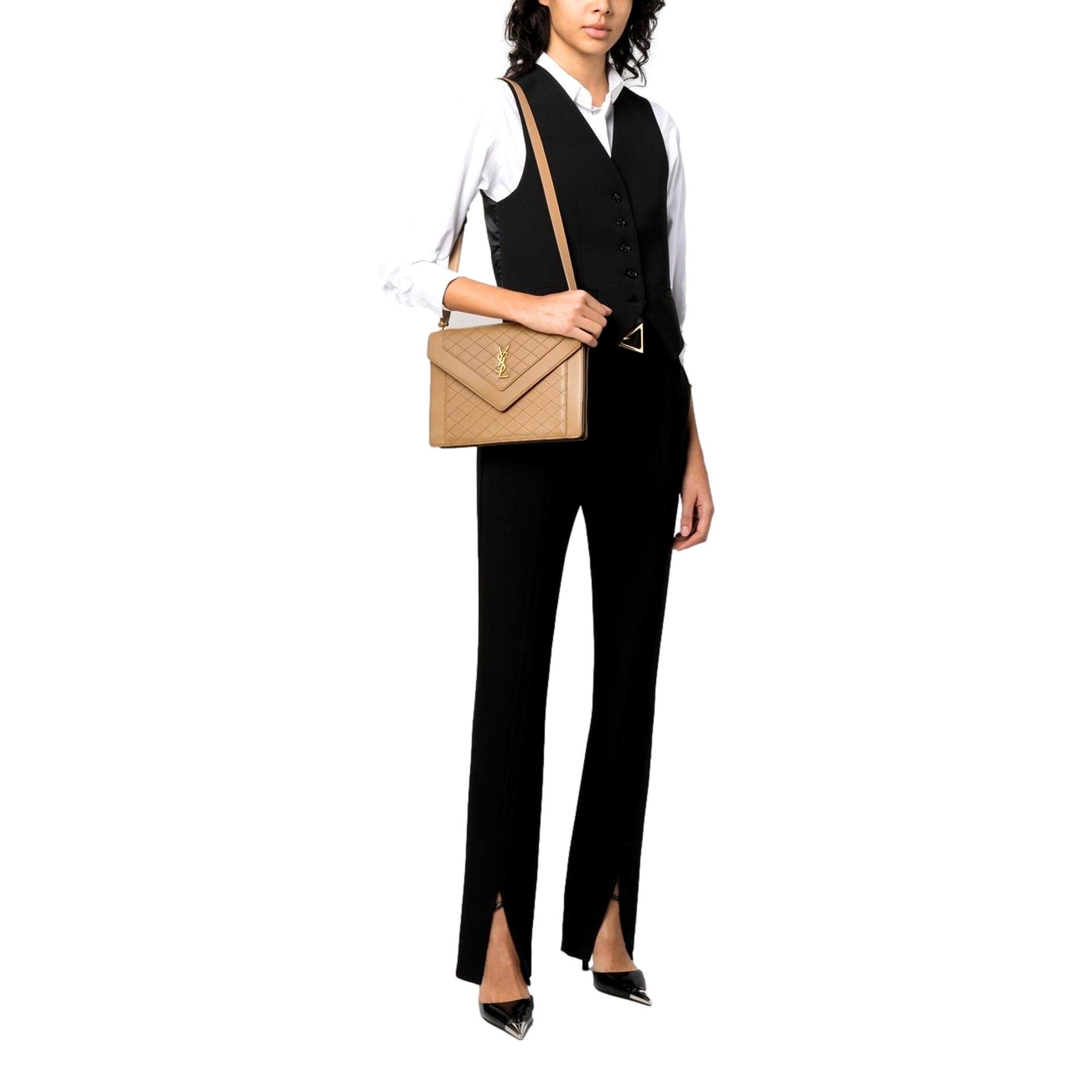 Quilted Brown Leather Bag: Saint Laurent Shoulder Elegance -   Shop Bags LLC