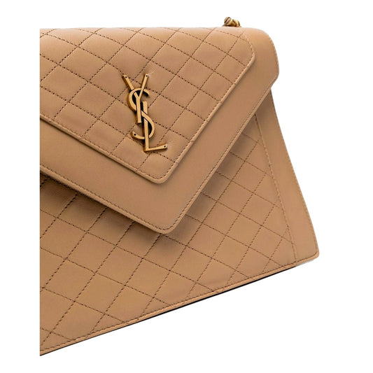 Quilted Brown Leather Bag: Saint Laurent Shoulder Elegance - Shop Bags LLC