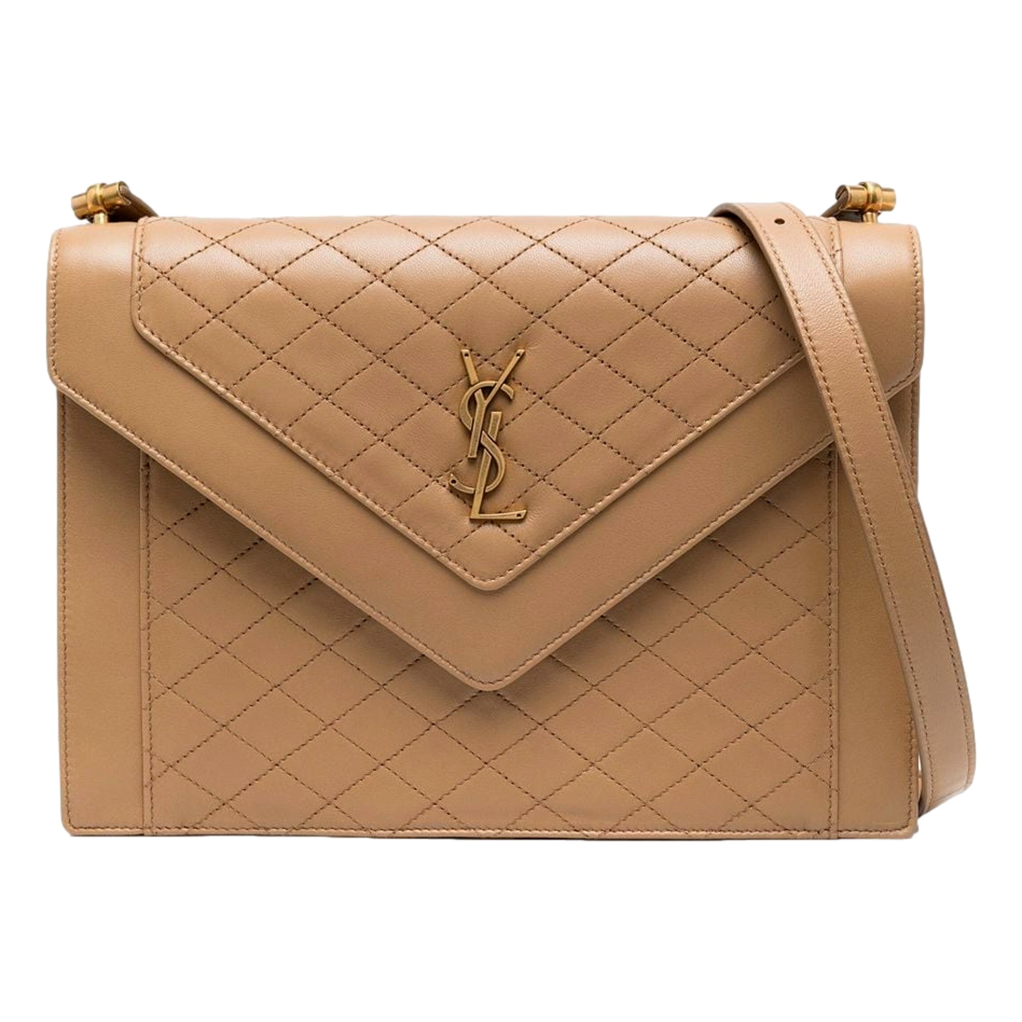 Quilted Brown Leather Bag: Saint Laurent Shoulder Elegance -   Shop Bags LLC