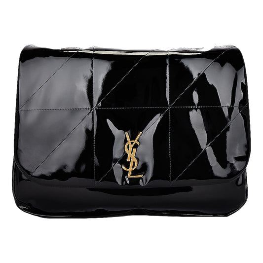 Saint Laurent Jamie YSL Black Patent Leather Chain Strap Large Shoulder Bag - Shop Bags LLC
