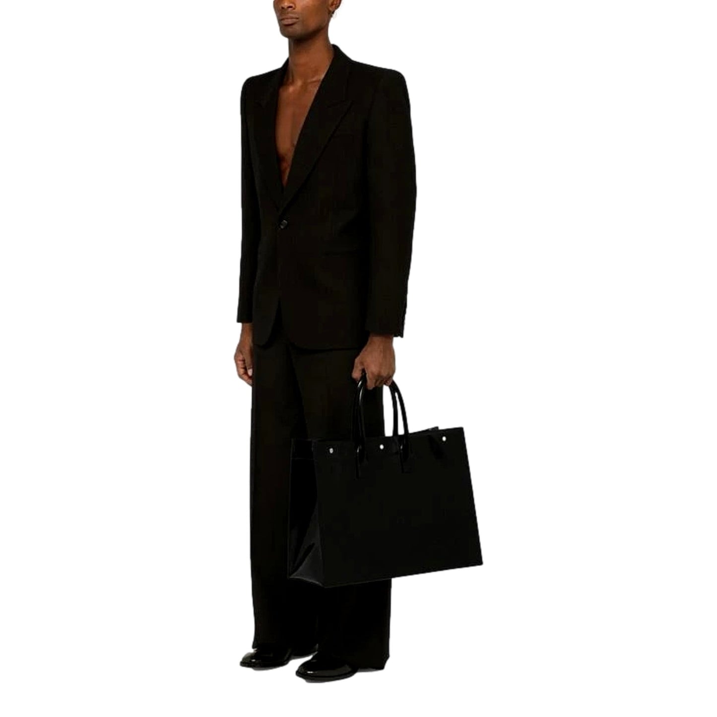 Saint Laurent Rive Gauche Black Tote - Luxurious Patent Leather Bag - Shop Bags LLC