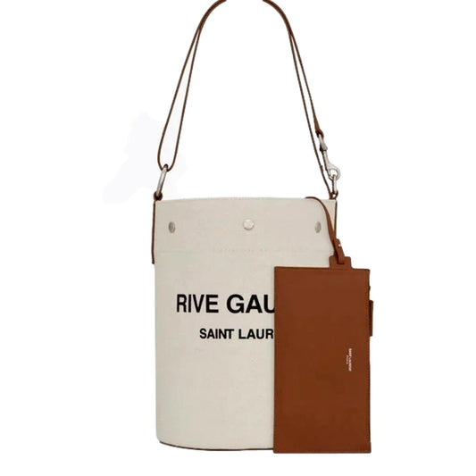 Saint Laurent Rive Gauche Linen Bucket Bag - Chic & Functional - Shop Bags LLC