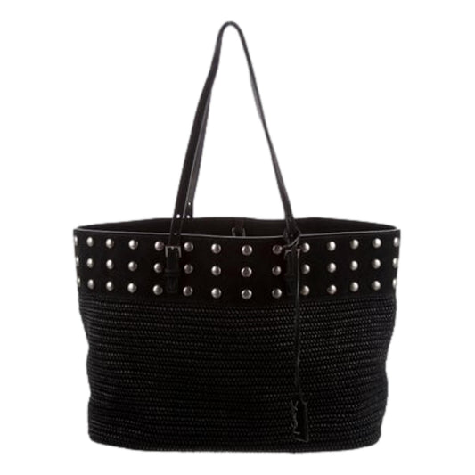 Saint Laurent Studded Raffia Tote - Chic Black Leather Bag for All - Shop Bags LLC