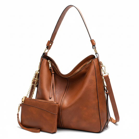 Stylish Brown Leather Tote Bag - Chic & Elegant Handbag Pouch - Shop Bags LLC