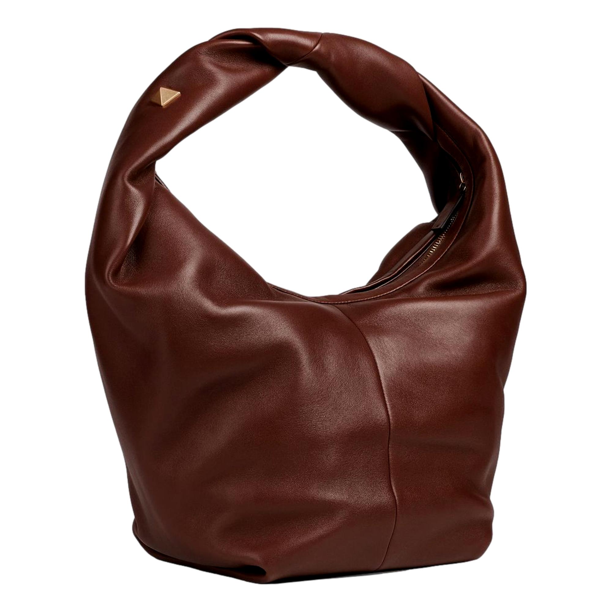 Valentino Garavani Roman Stud Brown Leather Hobo Bag - Luxury & Style -   Shop Bags LLC