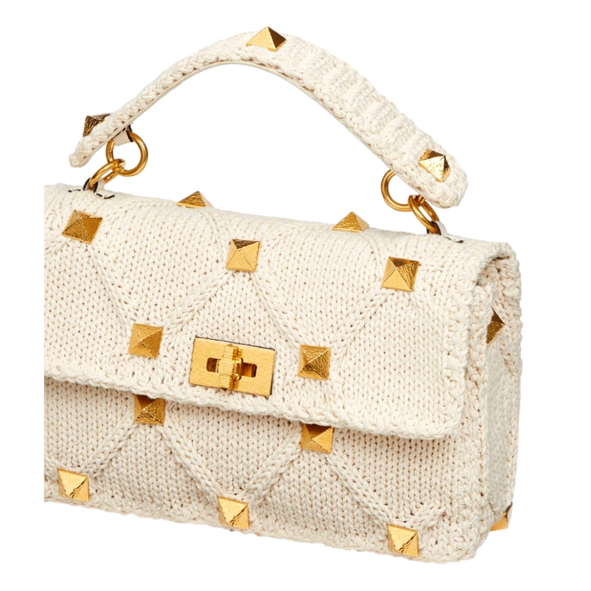 Valentino Garavani Roman Stud Large Shoulder Bag - Ivory Knit Elegance -   Shop Bags LLC
