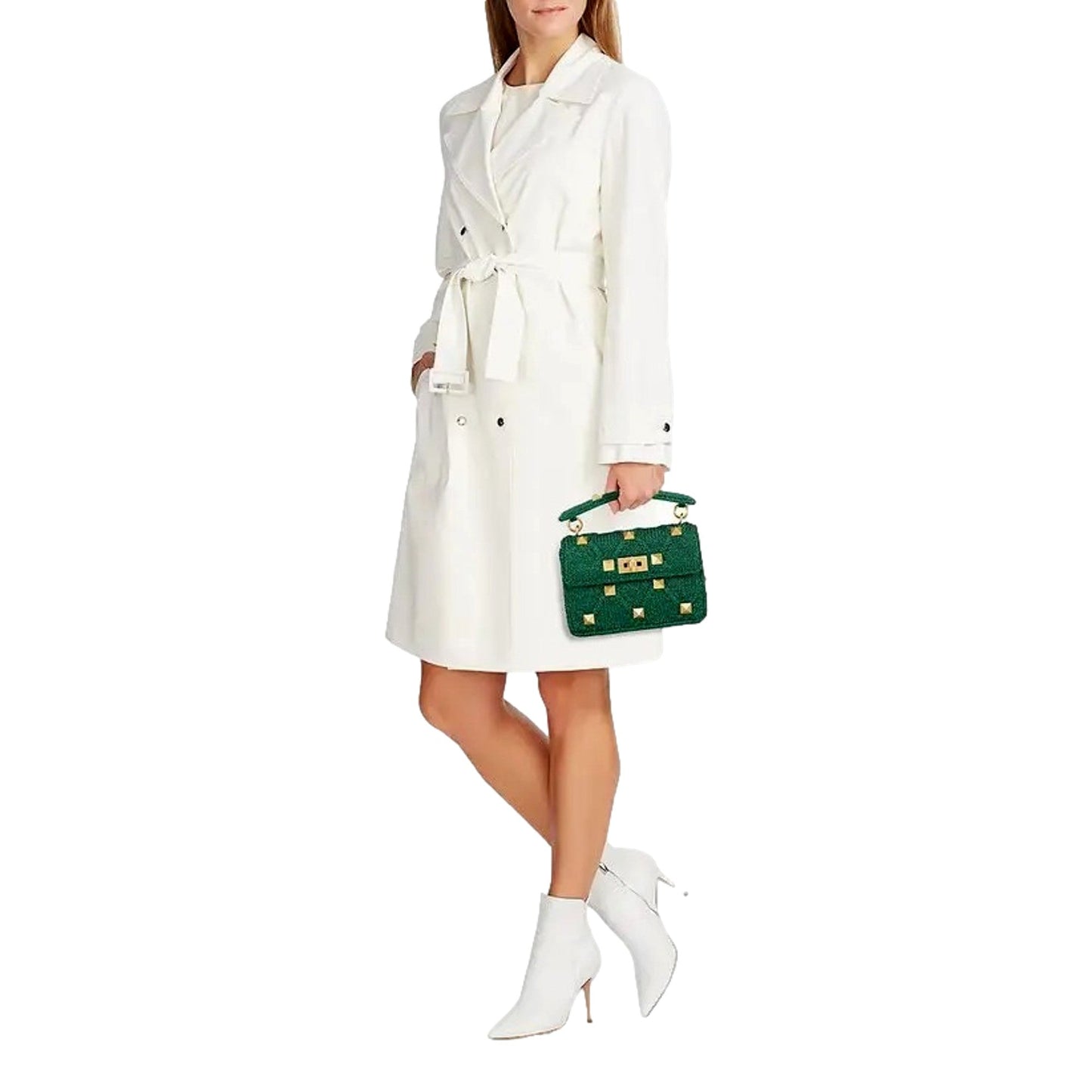 Valentino Garavani Roman Stud Medium Shoulder Bag - Metallic Green - Shop Bags