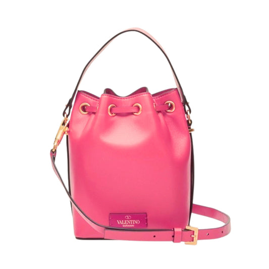 Valentino Garavani VLogo Walk Bucket Crossbody Bag Pink Calf Leather - Shop Bags