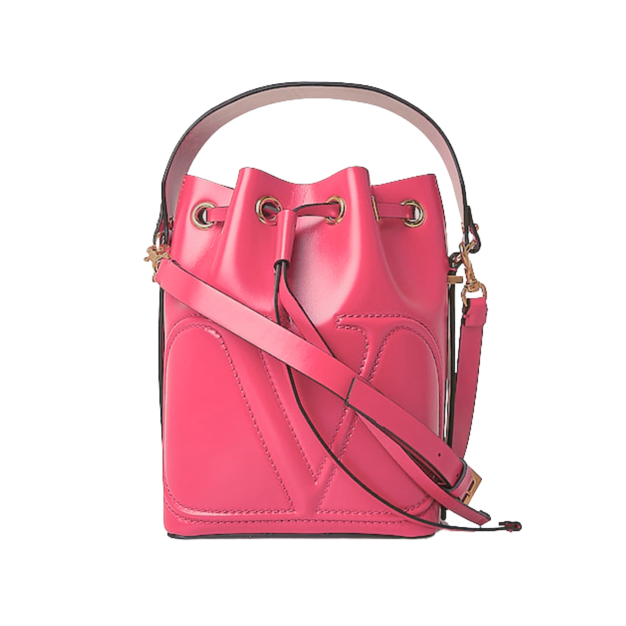 Valentino Garavani VLogo Walk Bucket Crossbody Bag Pink Calf Leather - Shop Bags