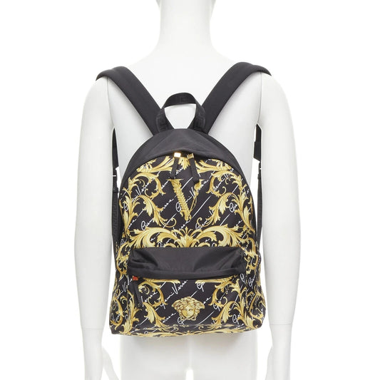 Versace Black Backpack: Luxury Barocco Print Nylon Versace Backpack - Shop Bags LLC