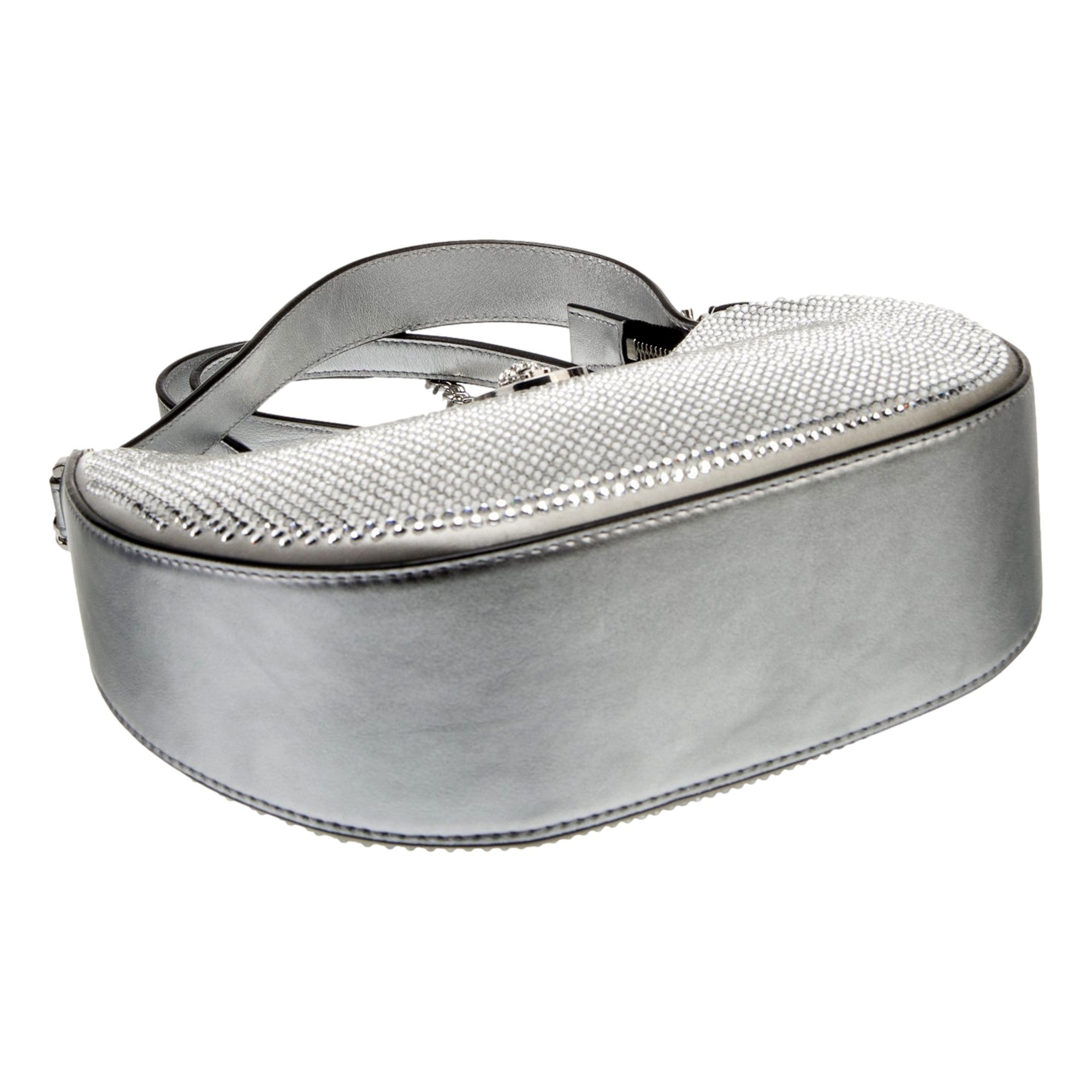 Versace La Medusa Crystal Half Moon Hobo Bag: Chic Silver Elegance -   Shop Bags