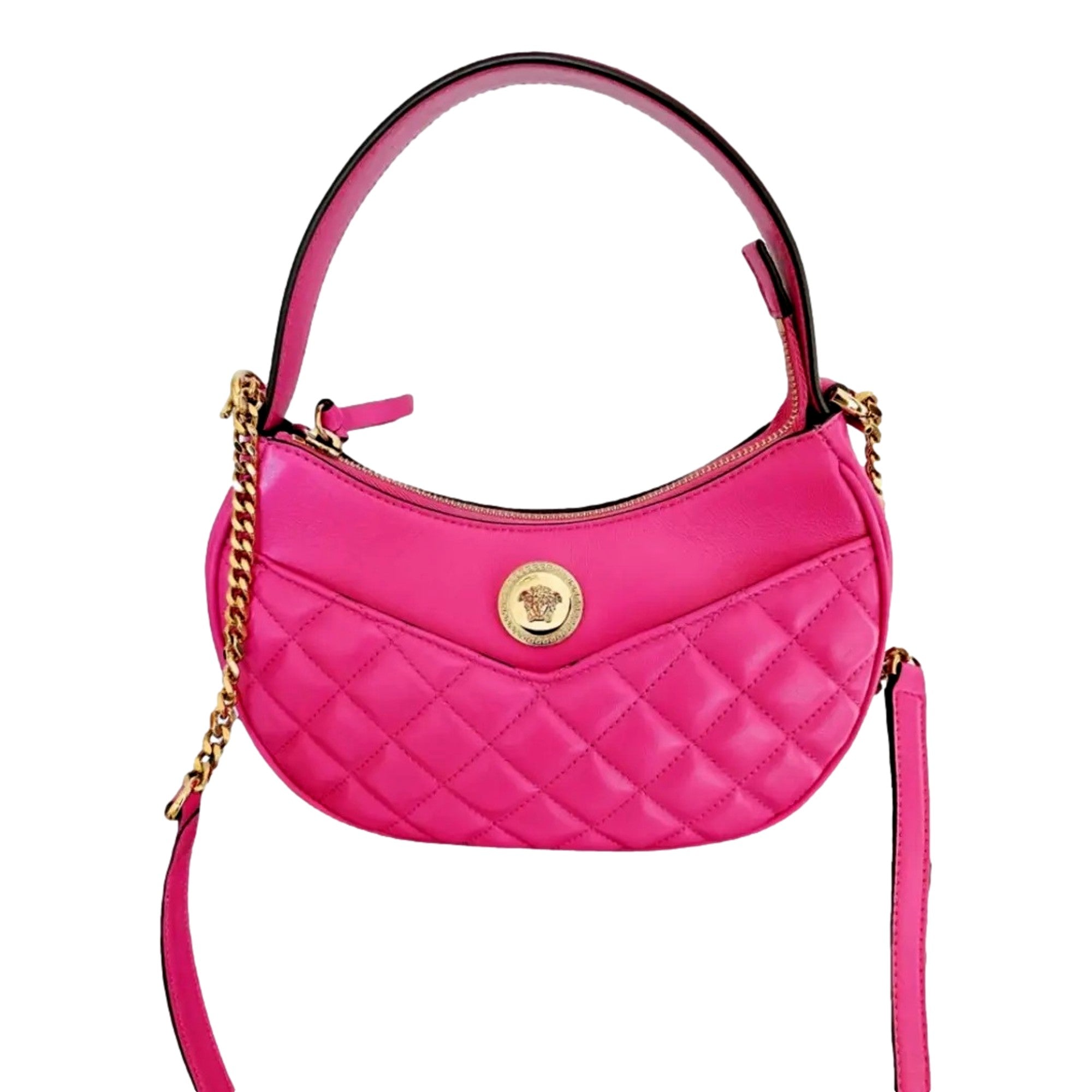 Versace La Medusa Half Moon Hobo Bag: Chic Pink Leather Crossbody -   Shop Bags