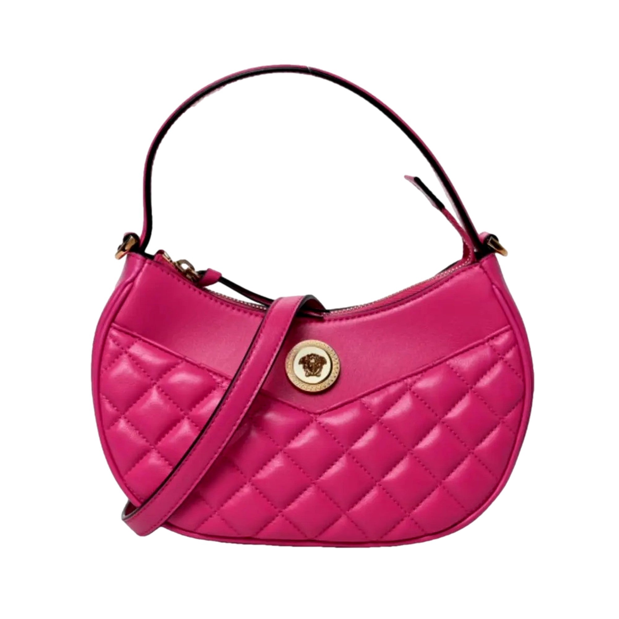 Versace La Medusa Half Moon Hobo Bag: Chic Pink Leather Crossbody -   Shop Bags