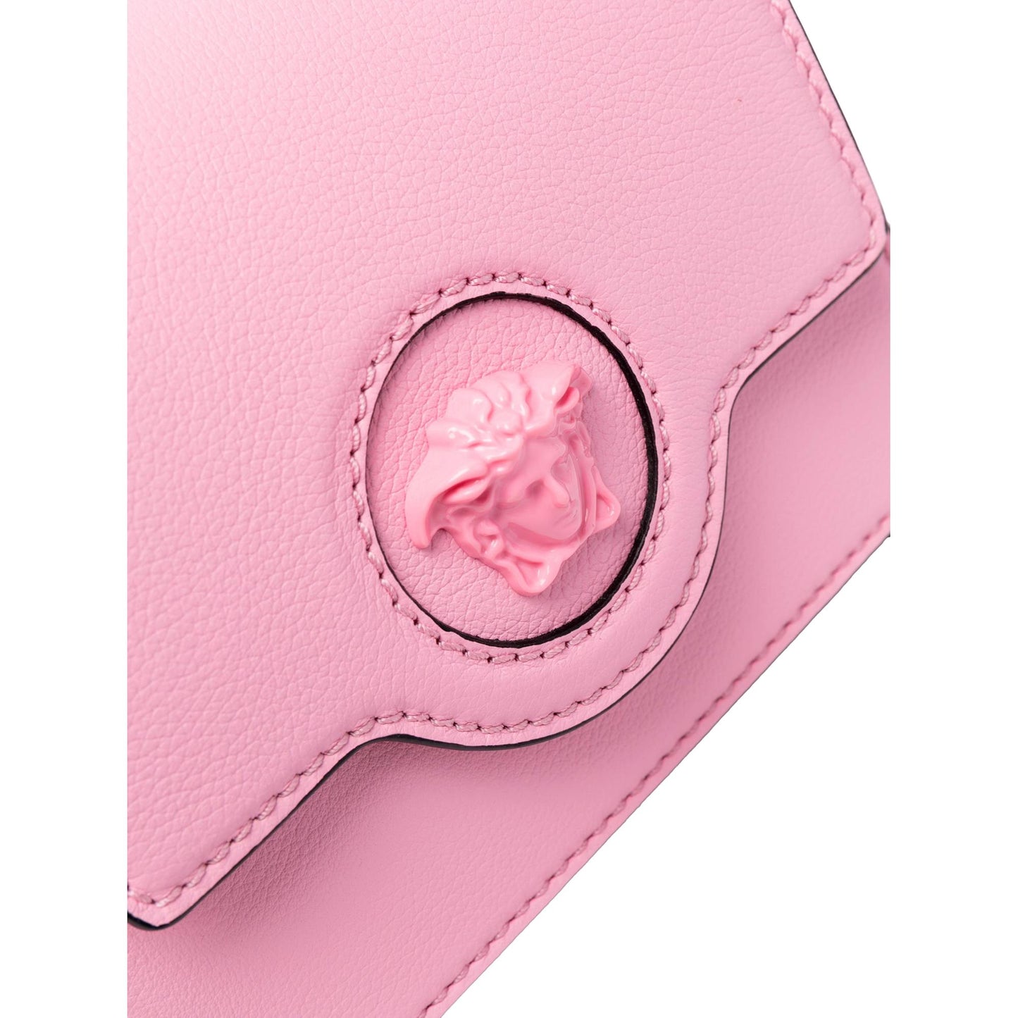 Versace La Medusa Logo Plaque Pink Pebbled Leather Crossbody Bag - Shop Bags
