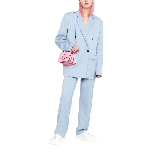 Versace La Medusa Logo Plaque Pink Pebbled Leather Crossbody Bag - Shop Bags