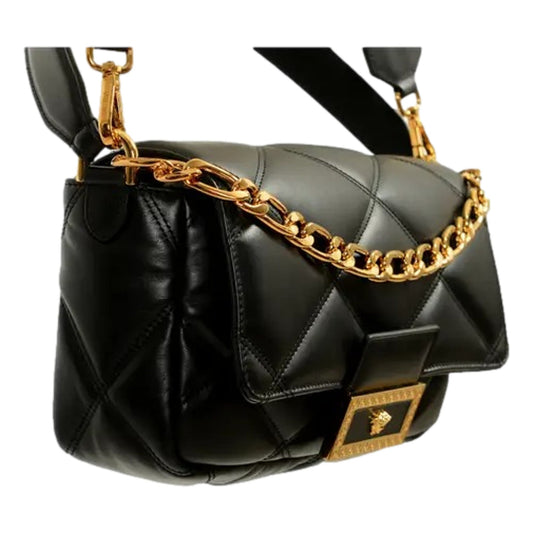 Versace La Medusa Quilted Calfskin Leather Black Crossbody Bag Gold - Shop Bags LLC
