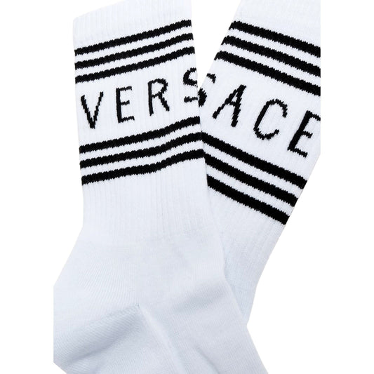 Versace White Black 90s Style Vintage Logo Tube Socks Medium - Shop Bags LLC