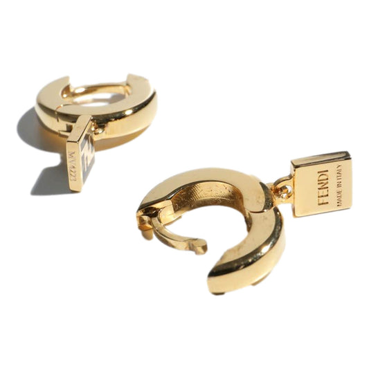 White Enamel Small Hoop Earrings - Fendi Gold Tone Elegance - Shop Bags LLC
