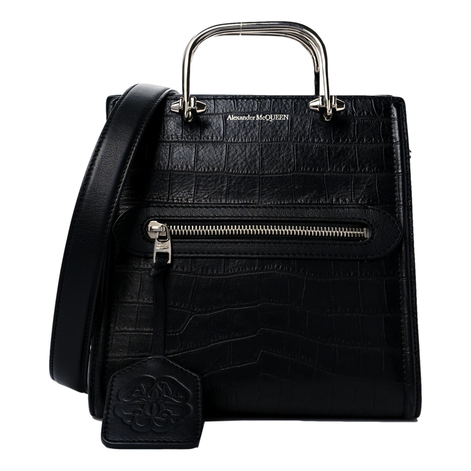 Alexander McQueen: The Short Story Black Croc Leather Satchel Bag -