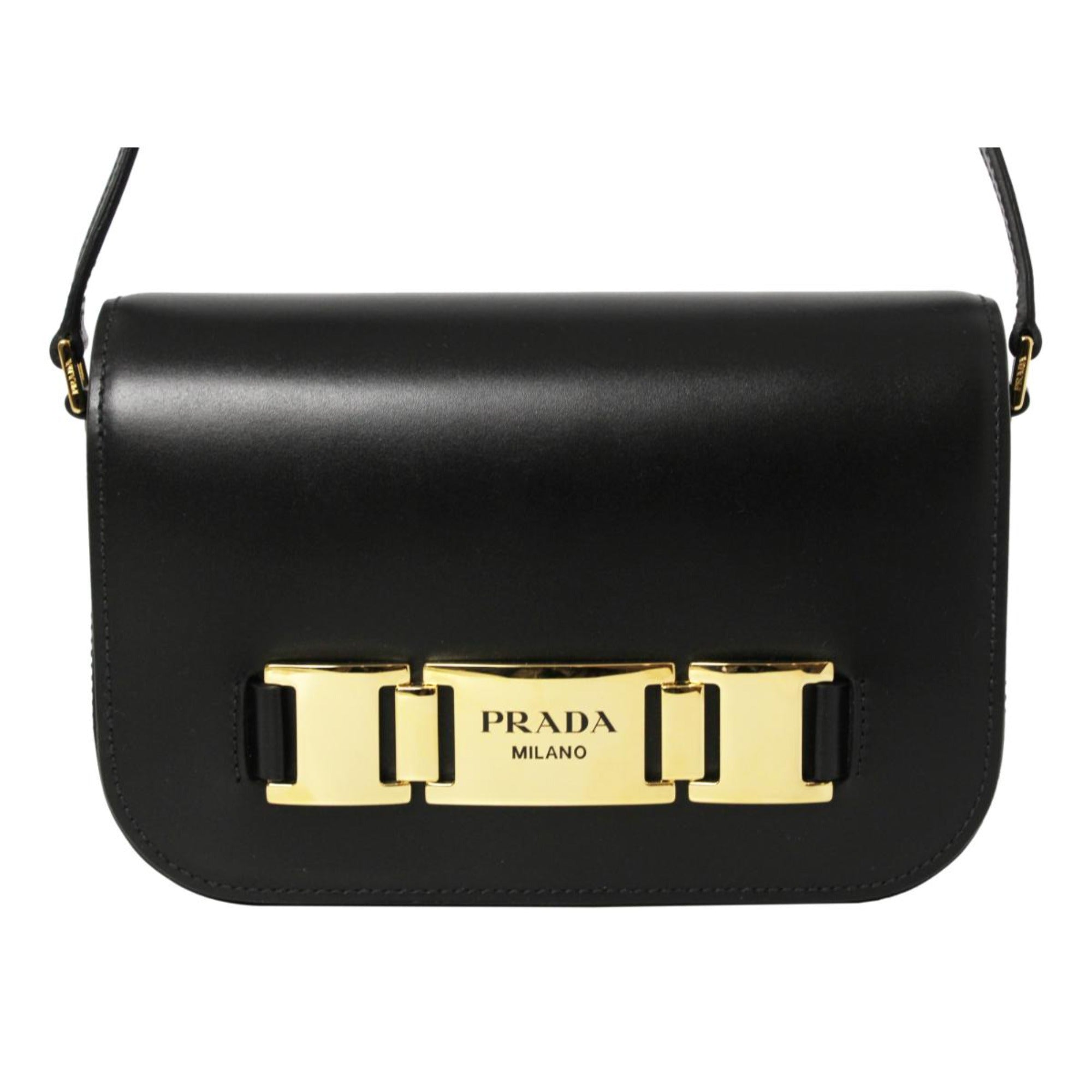 Elegant Crossbody Bag: Black Leather Bag by Prada - Shop Now