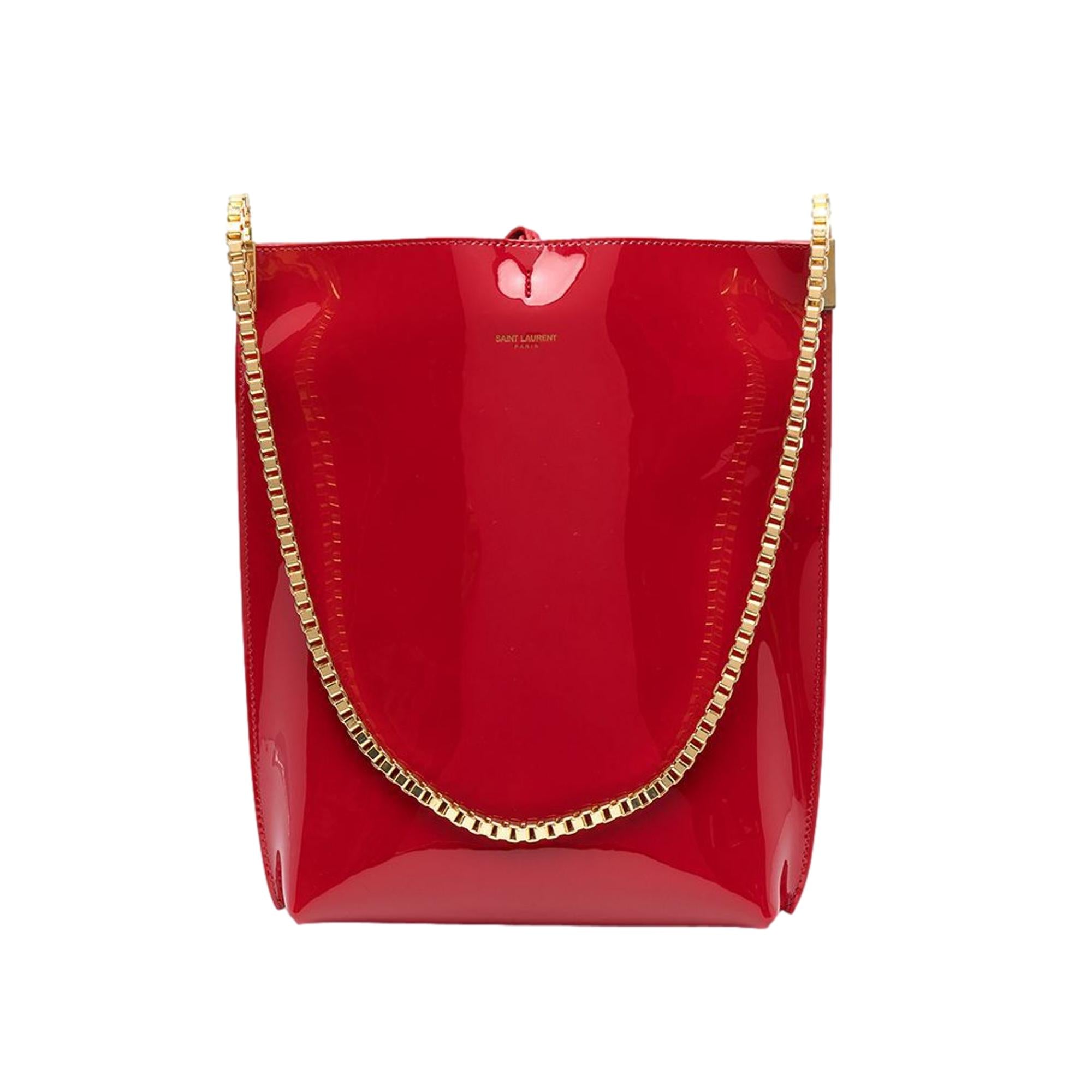 Saint Laurent Chain Hobo Bag - Red Patent Leather Elegance