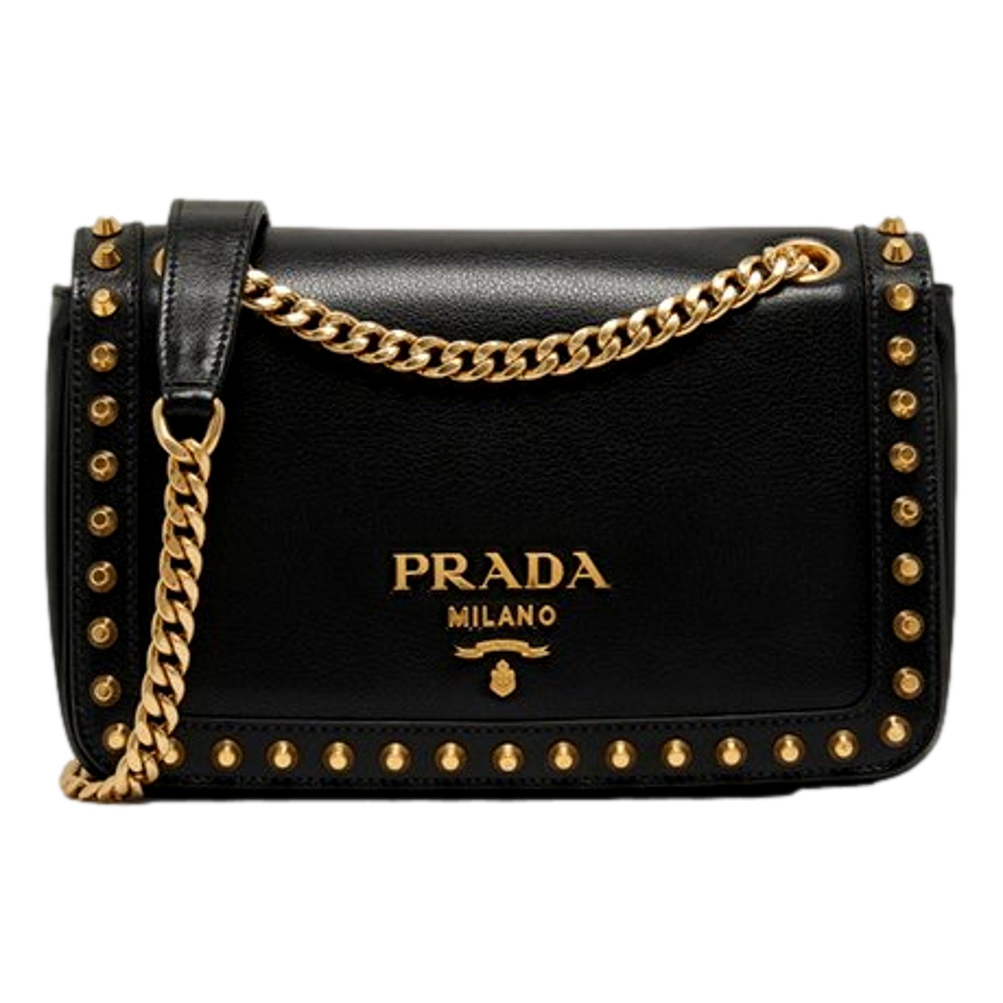 Prada Pattina Black Leather Studded Crossbody Bag - Luxury & Elegance